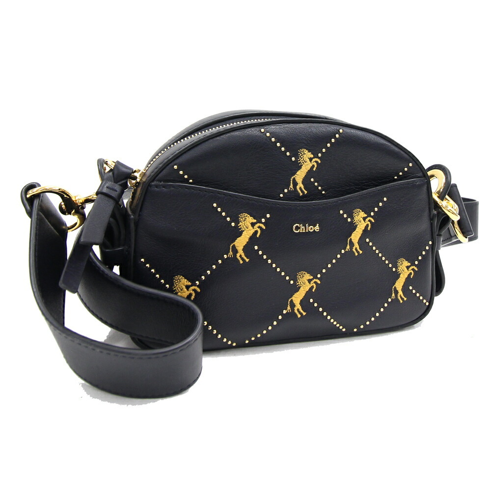 クロエ ショルダーバッグ CHC19SS120 ダークネイビー レザー 中古 斜め掛け 肩掛け ロゴ レディース 女性 馬拍卖
