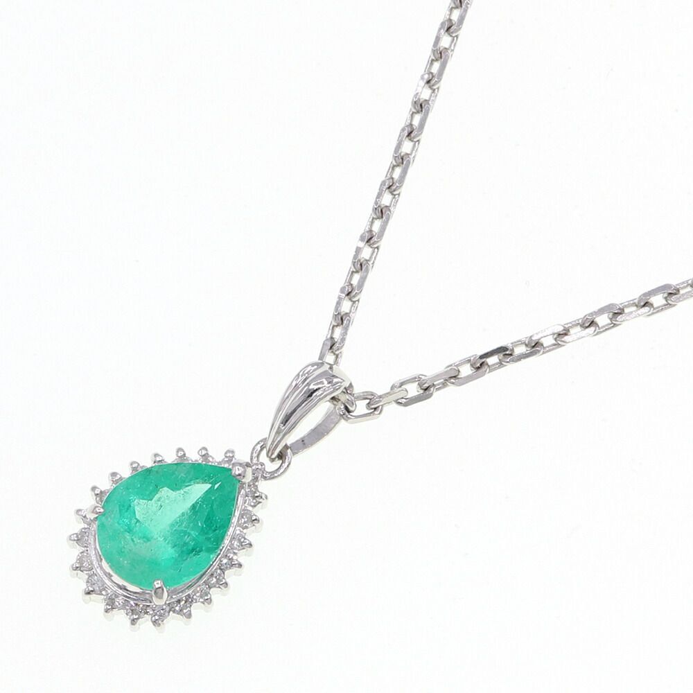 エメラルド ダイヤモンド ネックレス E1.19ct D0.14ct Pt850 Pt900 中古 アクセサリー ジュエリー拍卖