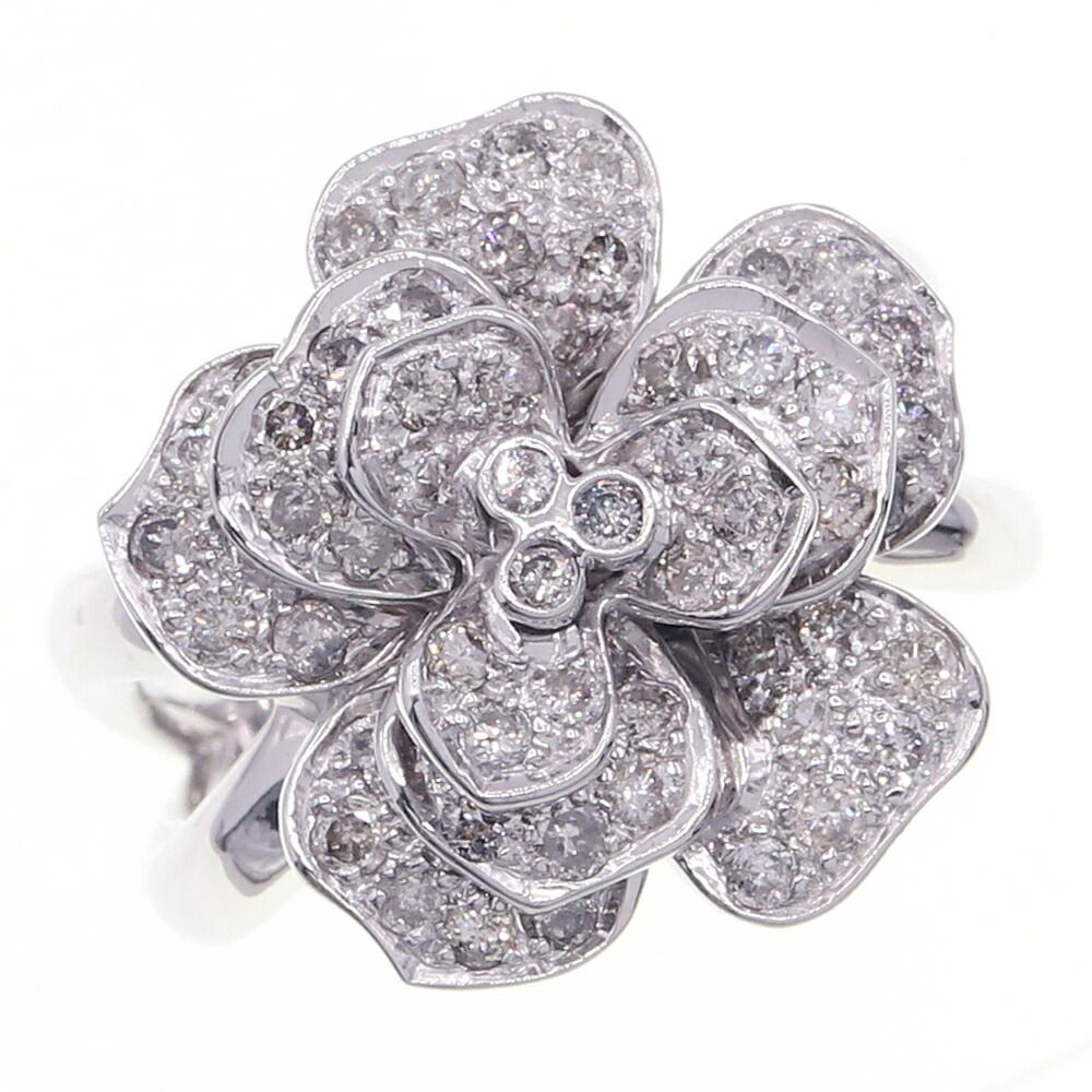 ダイヤモンド リング フラワーモチーフ D1.00ct 750 WG 15号 中古 指輪 ジュエリー 宝石 花 レディース 女性拍卖