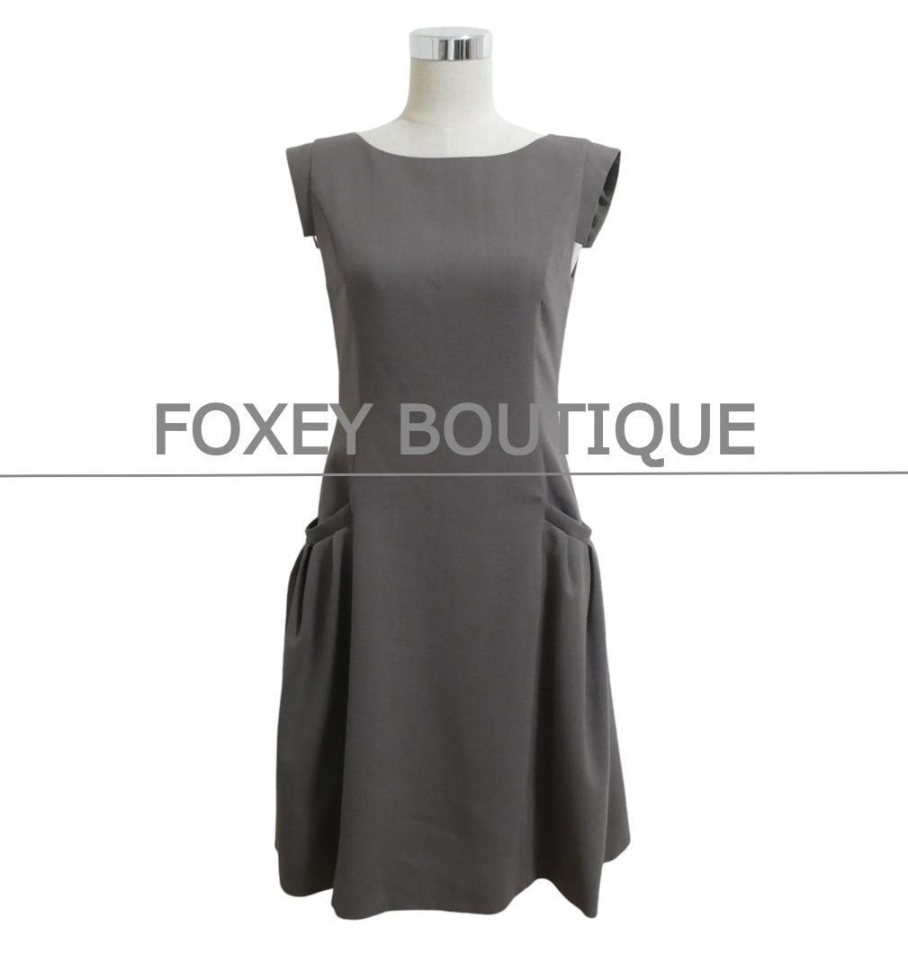 美品 FOXEY BOUTIQUE フォクシーブティック デイジーアフタヌーン サイズ40 膝丈 ショートスリーブ フレア ワンピース 茶 ブラウン拍卖