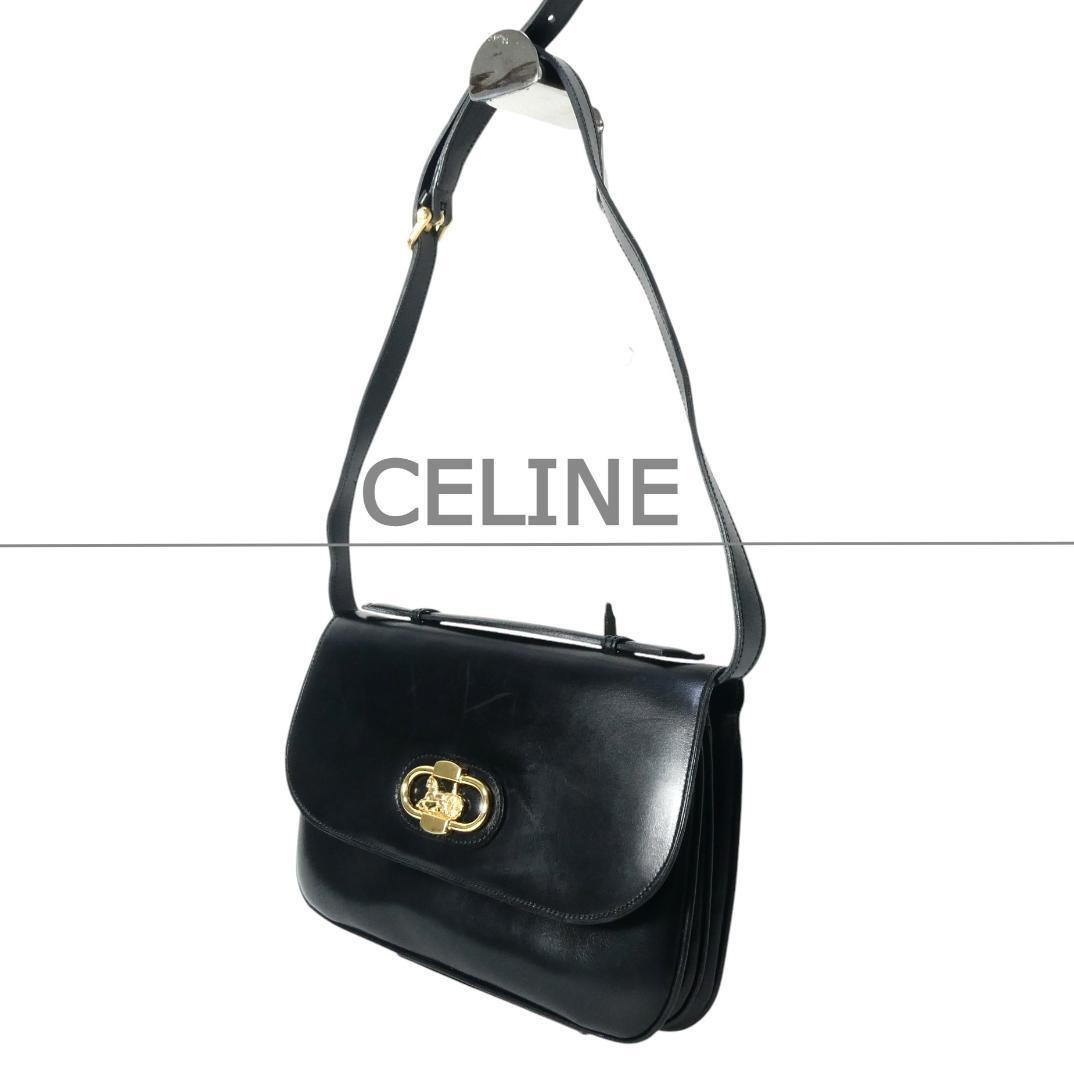 CELINE セリーヌ フィービー期 レザー 馬車 肩掛け ショルダーバッグ サコッシュ 黒 ブラック拍卖