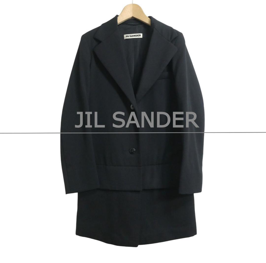 JIL SANDER ジルサンダー サイズ34 シュルウール×ポリエステル ロング丈 チェスターコート ロングコート 黒 ブラック拍卖