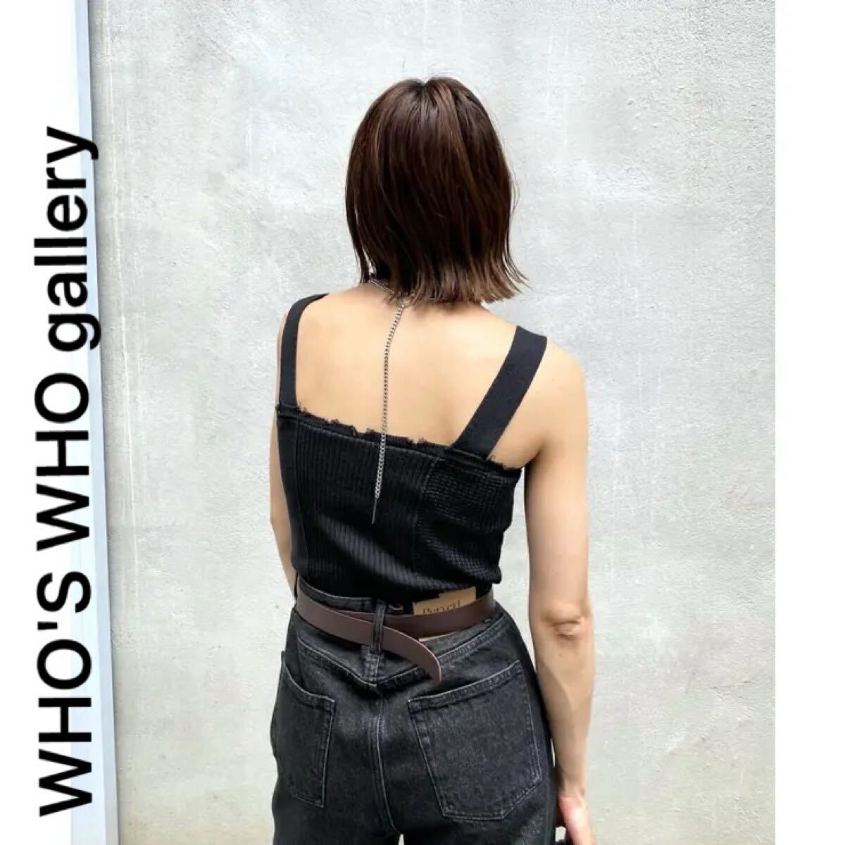 フーズフーギャラリー タンクトップ ミックスニットキャミ レディースフリーサイズ カップ付きタンク トップス 未使用 黒 ブラック拍卖