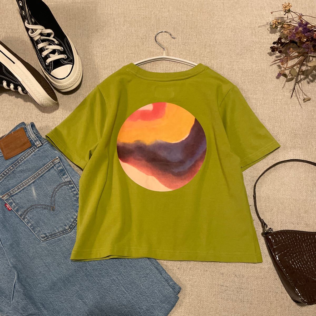 RVCA Tシャツ DANA TRIPPE バタフライTシャツ 緑 レディースSサイズ チビT 美品 ルカ ルーカ 半袖カットソー 大人可愛い トップス拍卖