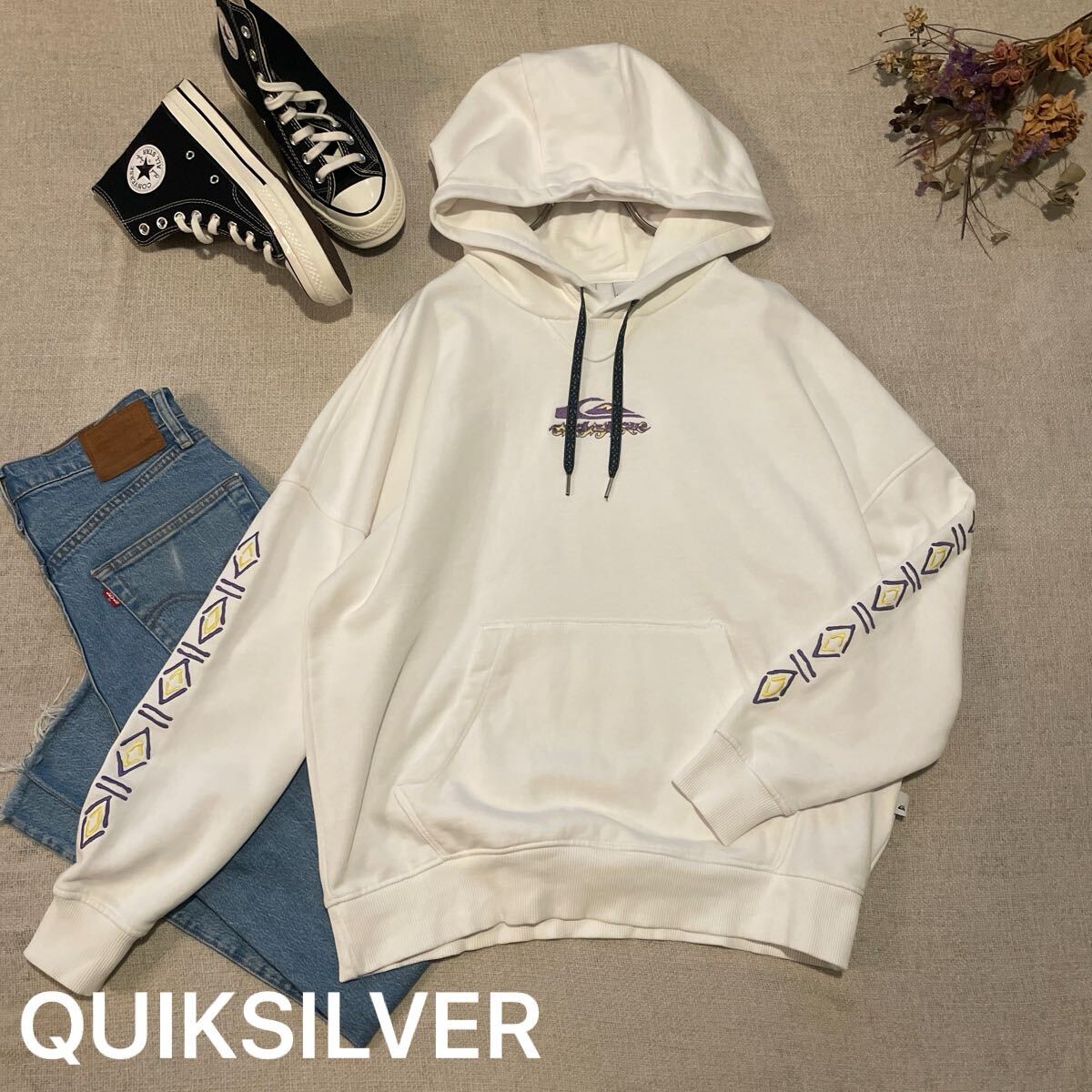 クイックシルバー スウェット パーカー フーディー トレーナー 長袖 レディースMサイズ 美品 トップス カットソー QUIKSILVER womens 拍卖