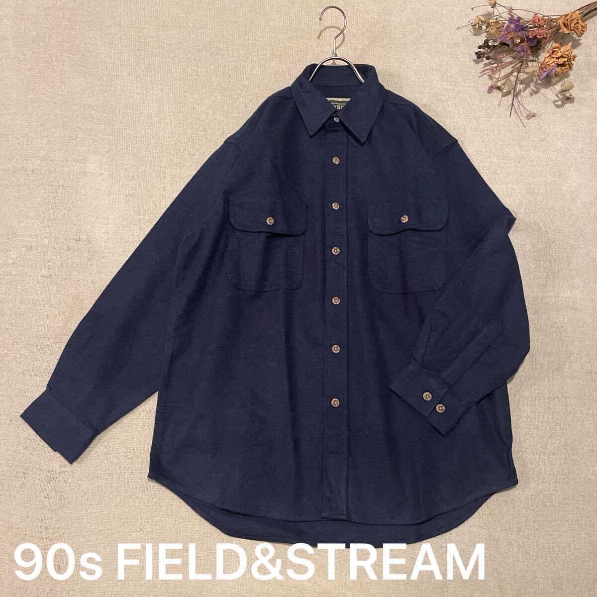 FIELD&STREAM ネルシャツ 90s 長袖シャツ トップス ワークシャツ 美品 フイールドアンドストリーム メンズMサイズ ネイビー拍卖