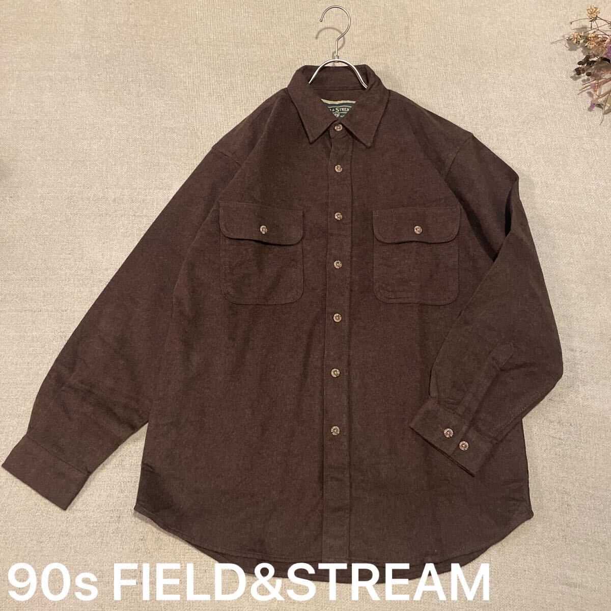 FIELD&STREAM ネルシャツ 90s 長袖シャツ トップス ワークシャツ 美品 フイールドアンドストリーム メンズMサイズ ブラウン拍卖