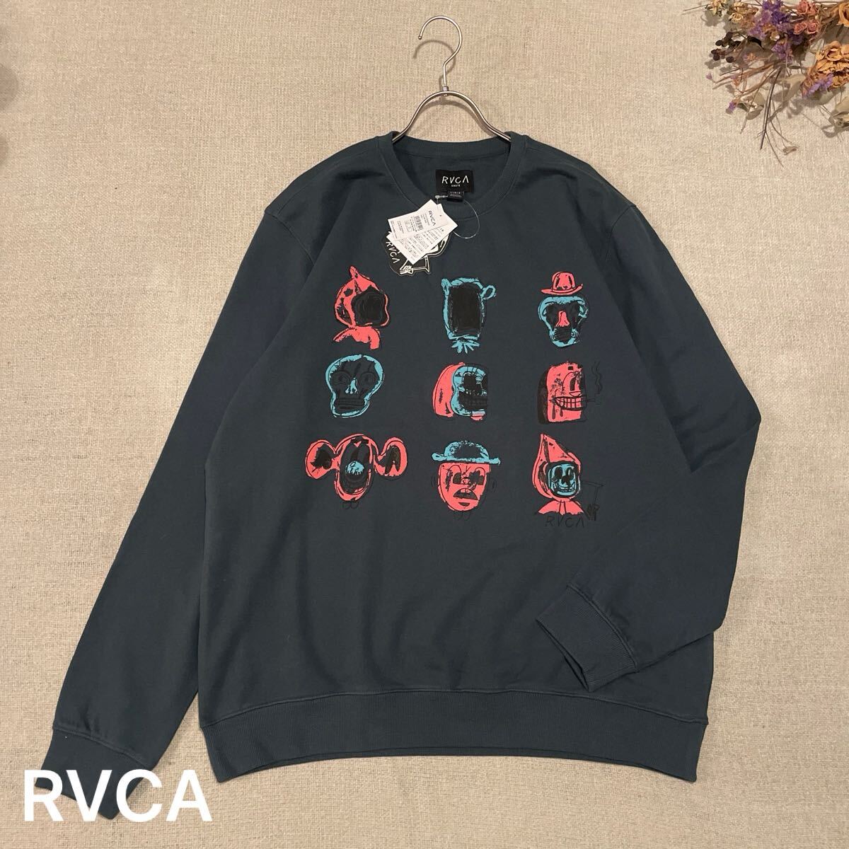 RVCA トレーナー  スウェット  プルオーバー 長袖 グリーン ルーカ ルカ メンズLサイズ 未使用 美品 プリント トップス 拍卖
