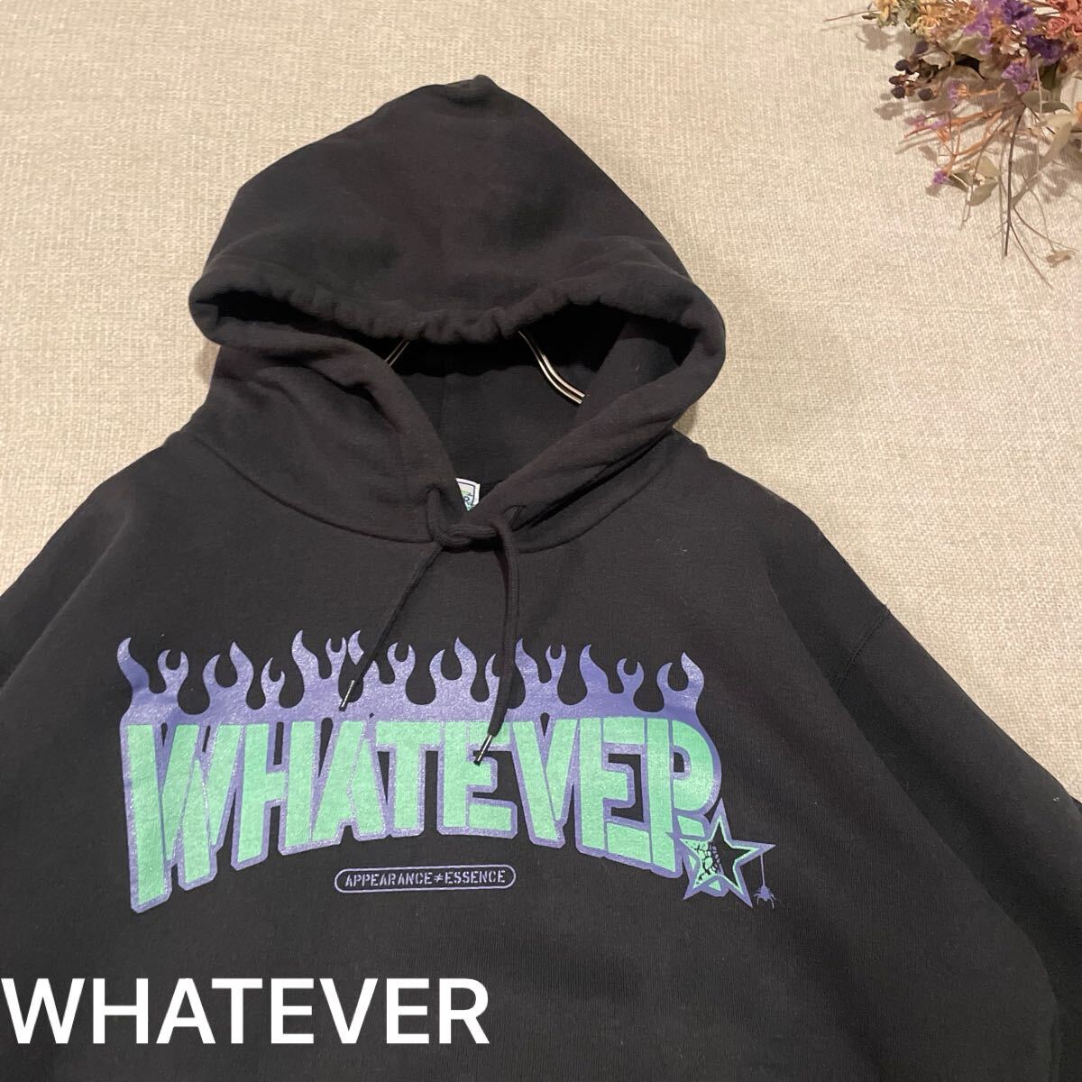 WHATEVER パーカー トレーナー プルオーバー スウェット メンズMサイズ 美品 フーディー スケボー ロゴ 黒 ブラック 長袖拍卖
