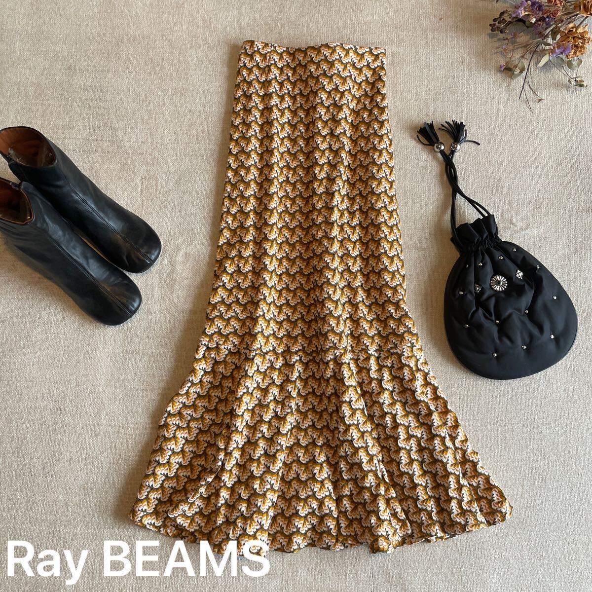 レイビームス ロングスカート ラッセルレースマーメイドスカート レース 総柄 レディースサイズ0 美品 ボトムス BEAMS マキシ拍卖