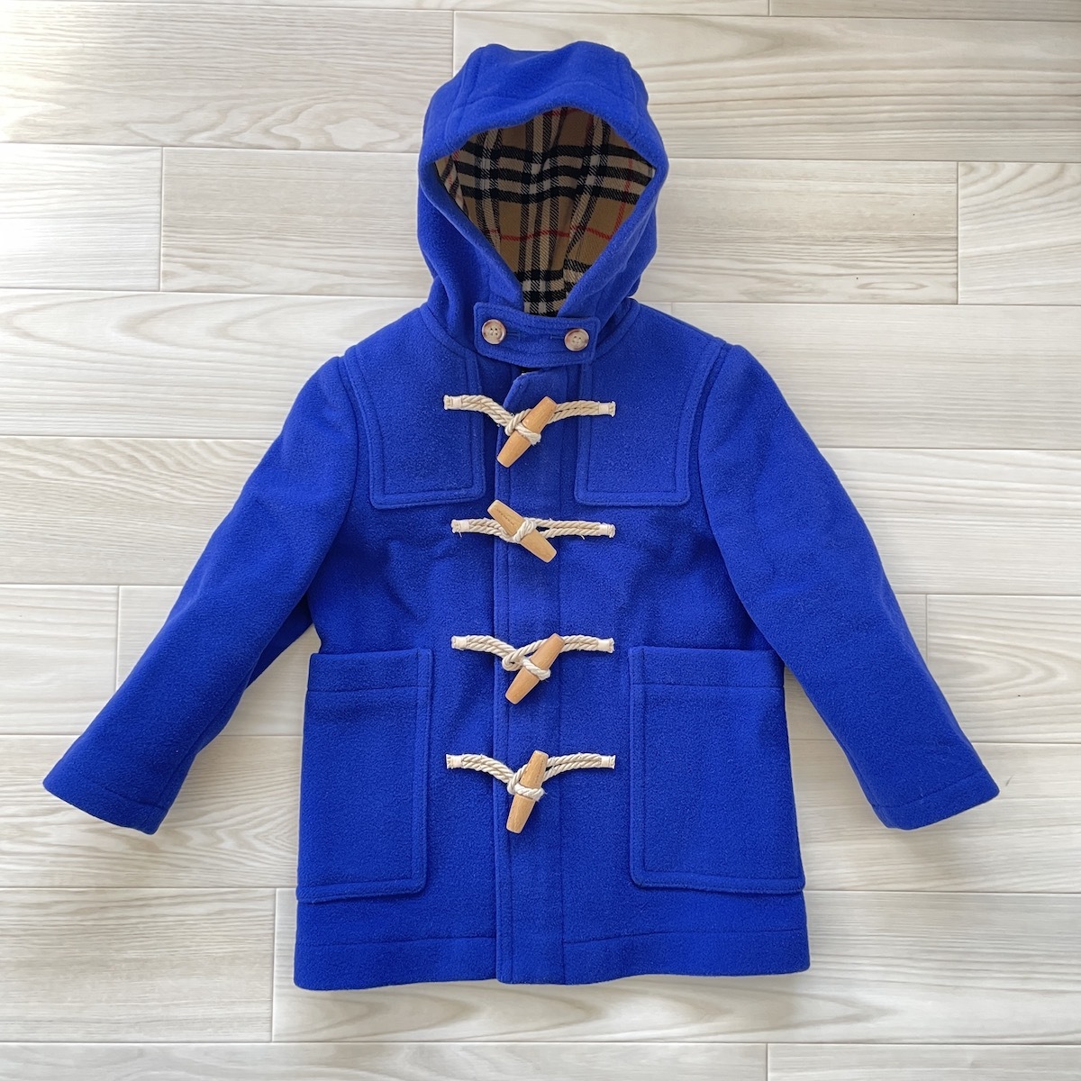 お得 美品 バーバリー BURBERRY CHILDREN キッズ ウール ダッフルコート サイズ 110cm/4Y 青 ブルー 男の子 女の子 コート ハイブランド拍卖