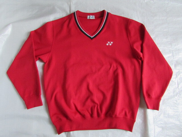 メンズ Lサイズ 軽い引っ掛け有り きれい ヨネックス 長袖 トレーナー セーター Vネック ウオーム ジャケット レッド系 172~178cm yonex拍卖