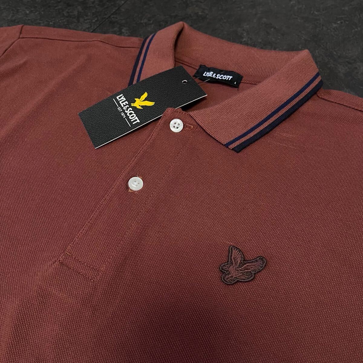 Lサイズ ライルアンドスコット LYLE&SCOTT 長袖 ポロシャツ ゴルフ メンズ 新品 ワンポイント ワッペン 春秋 送料無料 ブラウン 茶色拍卖