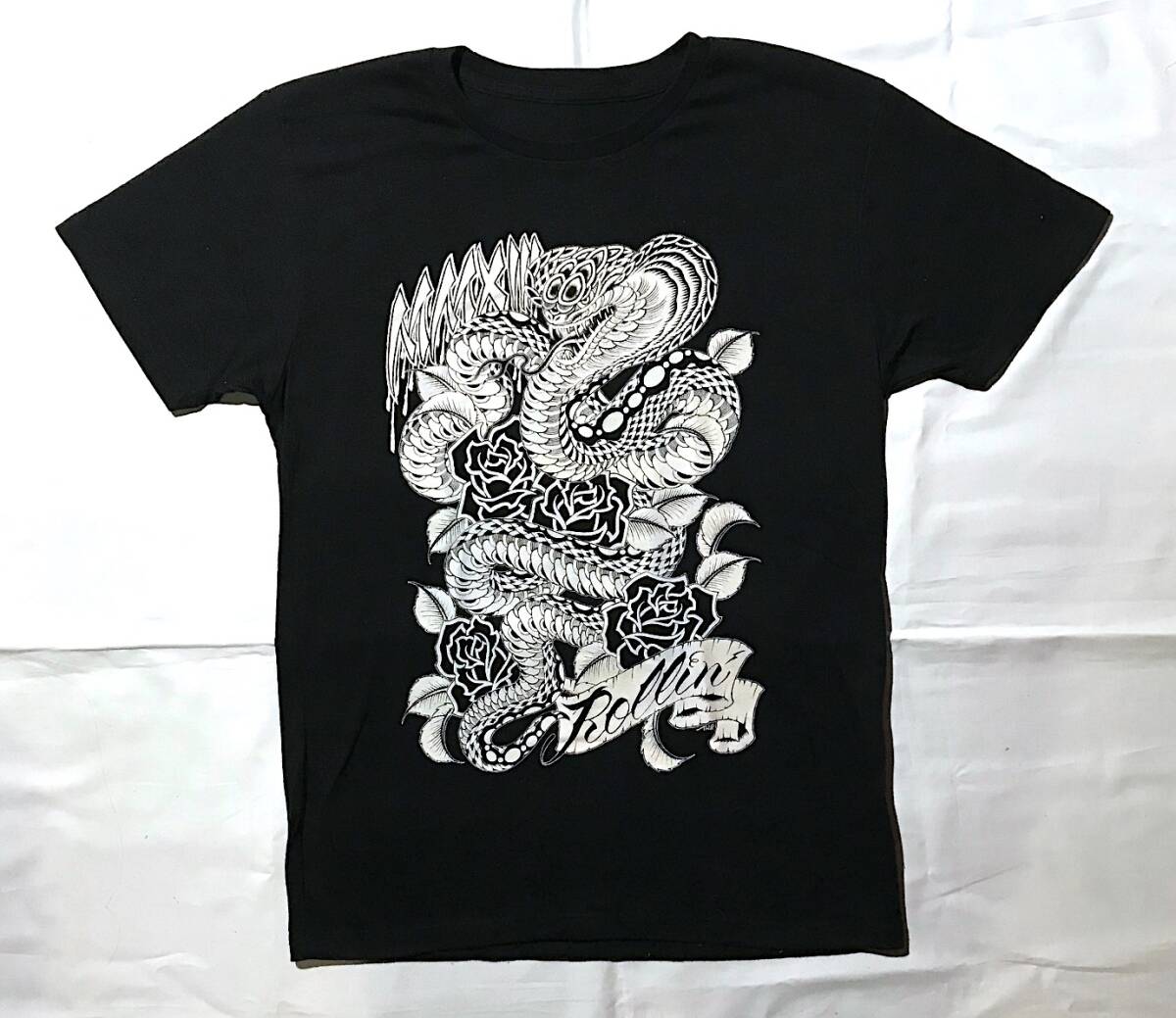 新品Tシャツ【ROLLIN’/スネイク】サイズM/ブラックxホワイト/ROCK/TATTOO/デッドストック拍卖