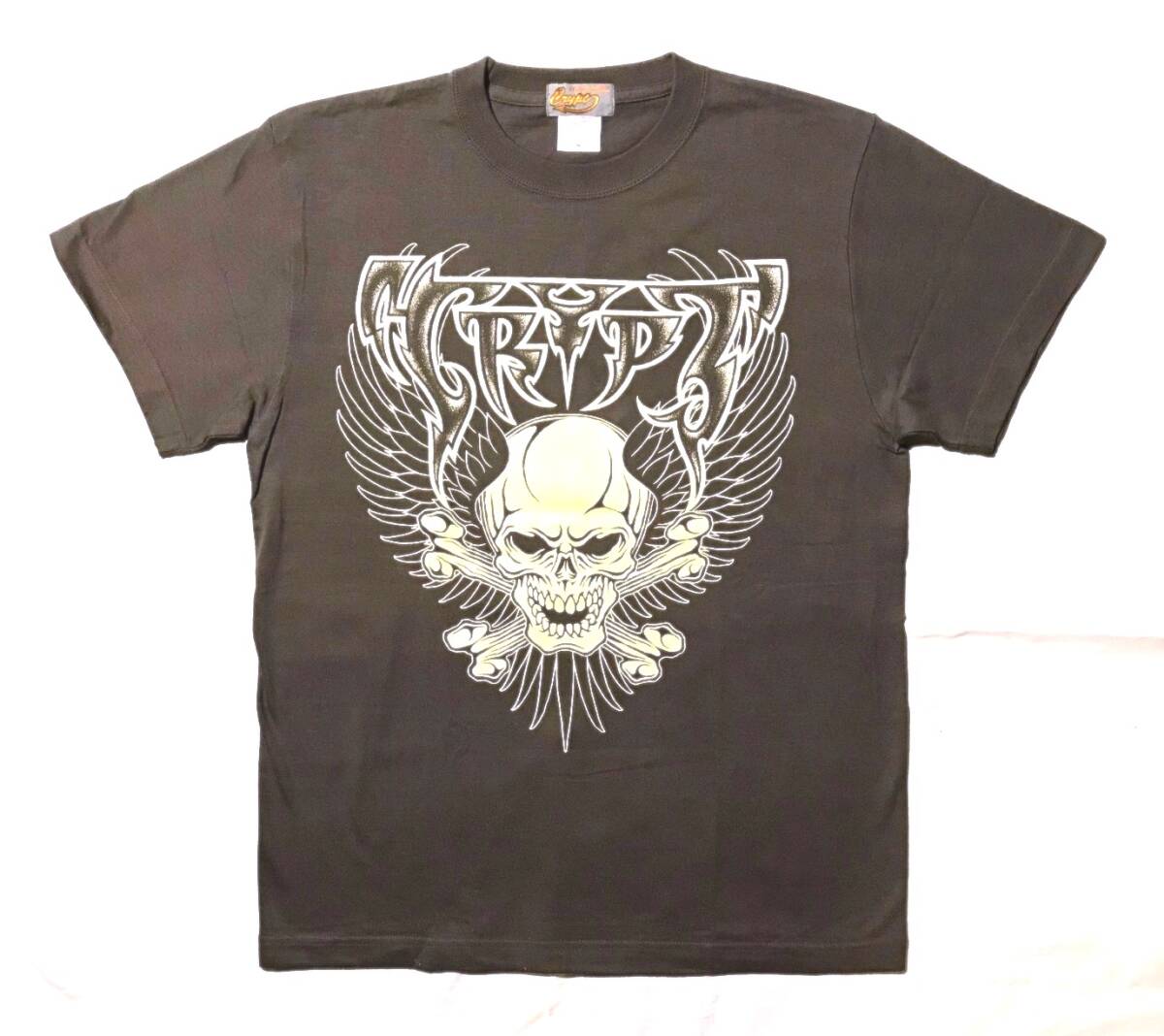 新品Tシャツ【CRYPT/ウイングスカル】サイズS/チャコール/デッドストック拍卖