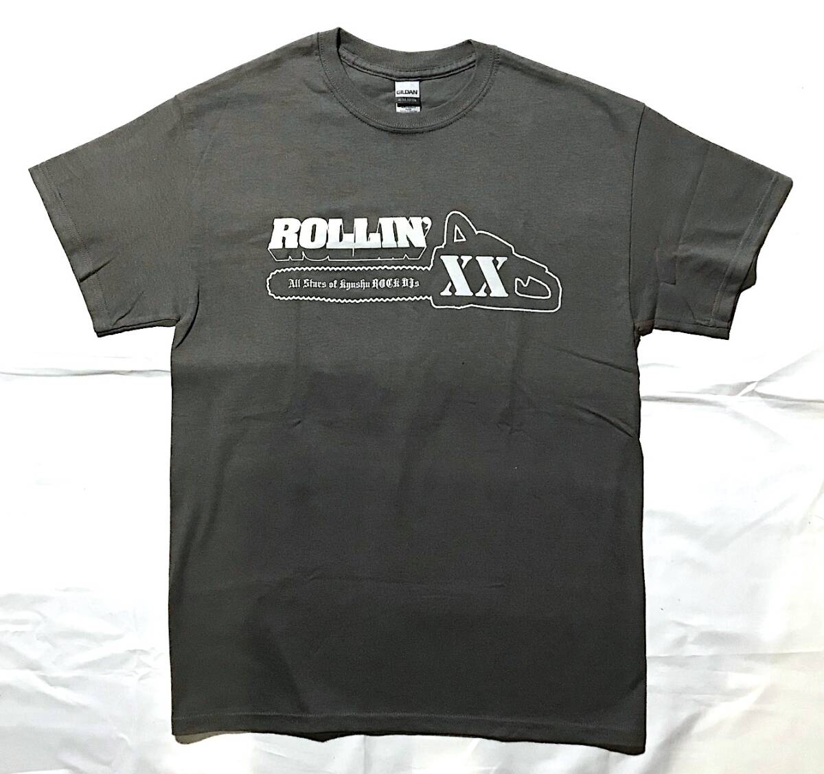 新品Tシャツ【ROLLIN’/20th Aniv. XX】サイズM/チャコールグレーxホワイト/ROCK拍卖