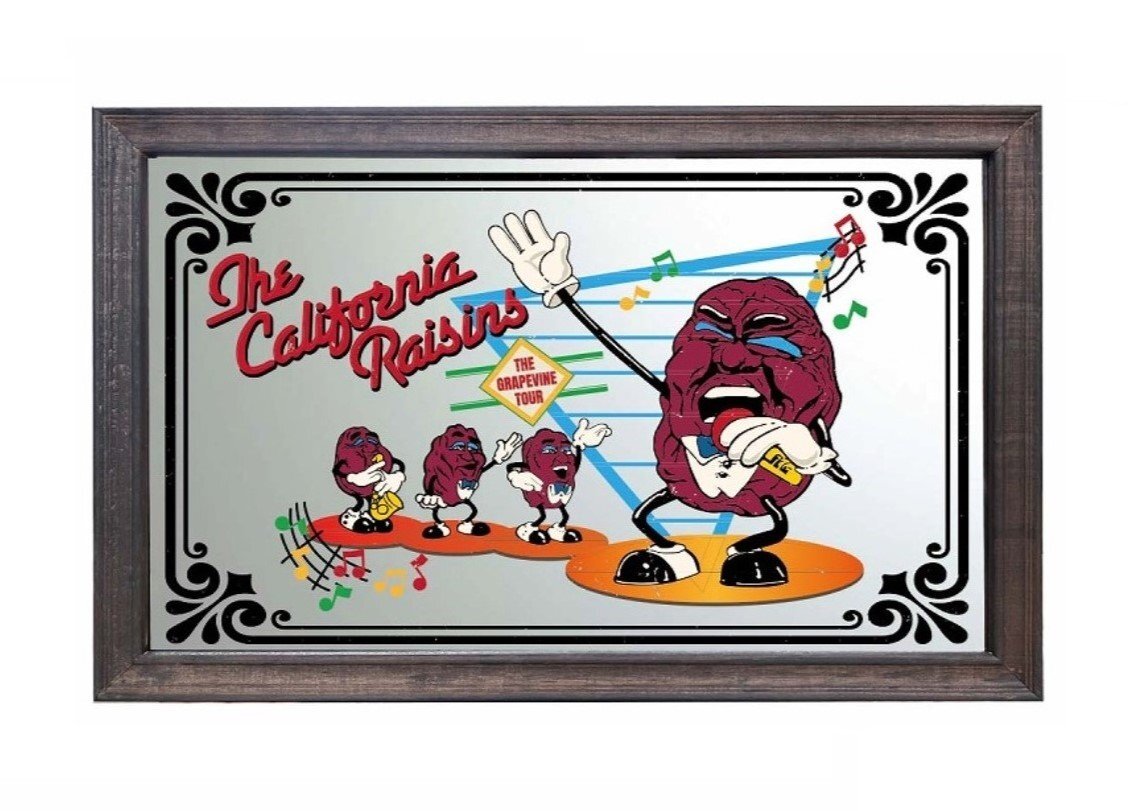 【CALIFORNIA RAISIN・カリフォルニアレーズン】※《ウッド パブミラー/横型》 品番RAISIN1 アメリカン雑貨 ヴィンテージ拍卖