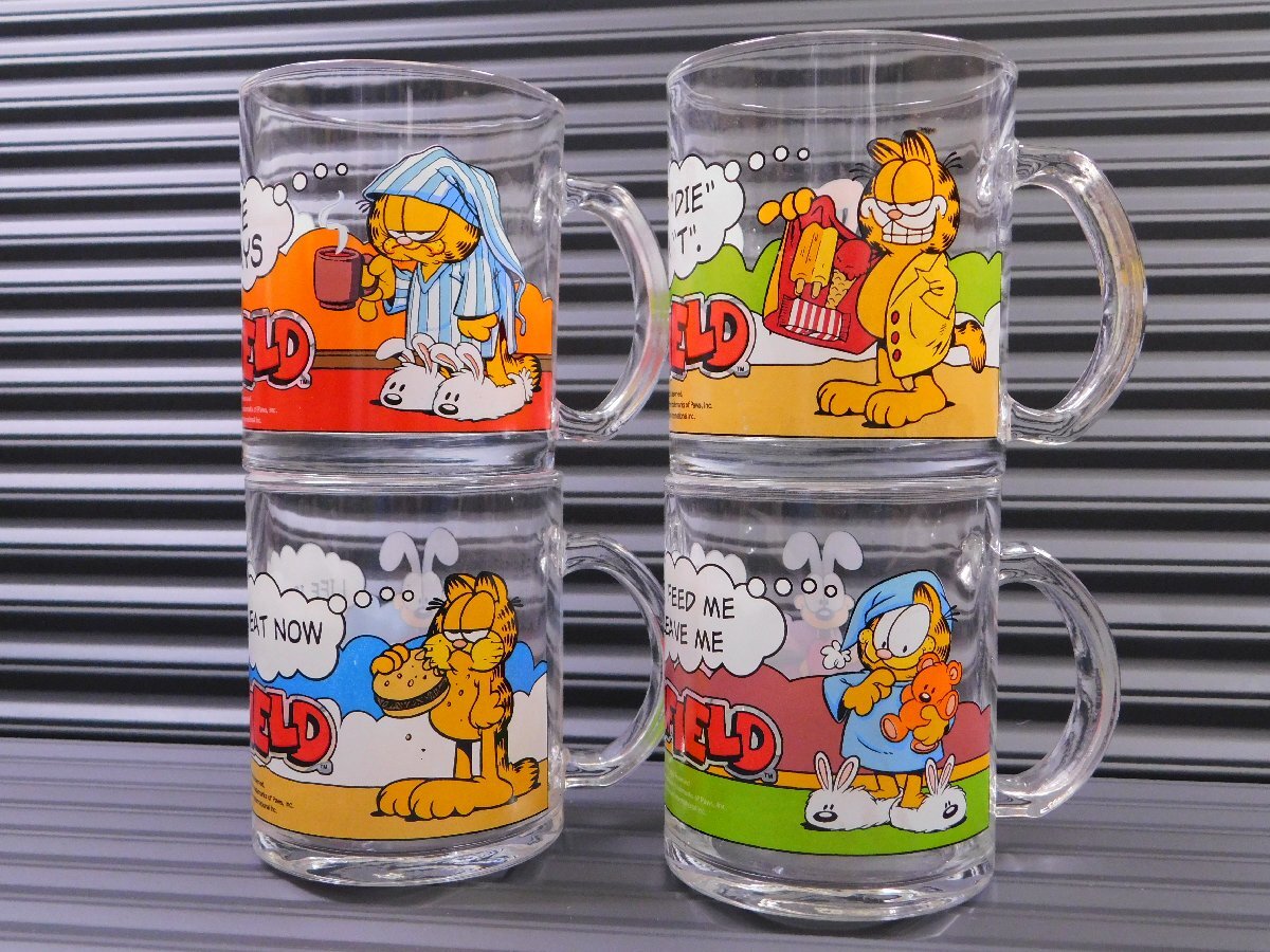 送料無料 4個セット【GARFIELD・ガーフィールド】※《GLASS MUG/グラスマグ》 アメリカン雑貨 アンカーホッキング 現行商品拍卖