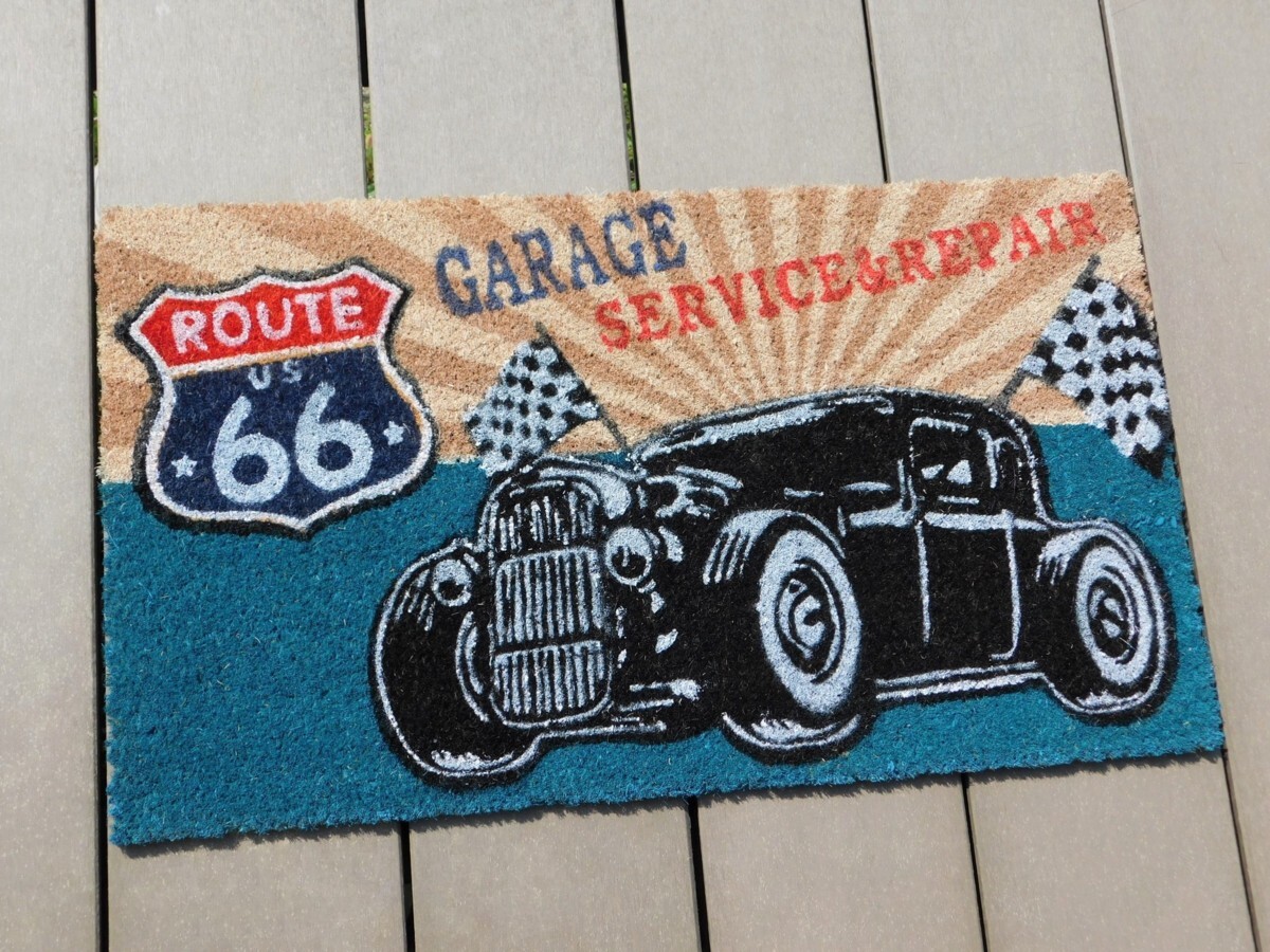 【アメリカン コイヤーマット】※《ROUTE66・レトロカー》 アメリカン雑貨 ガレージ 玄関マット拍卖