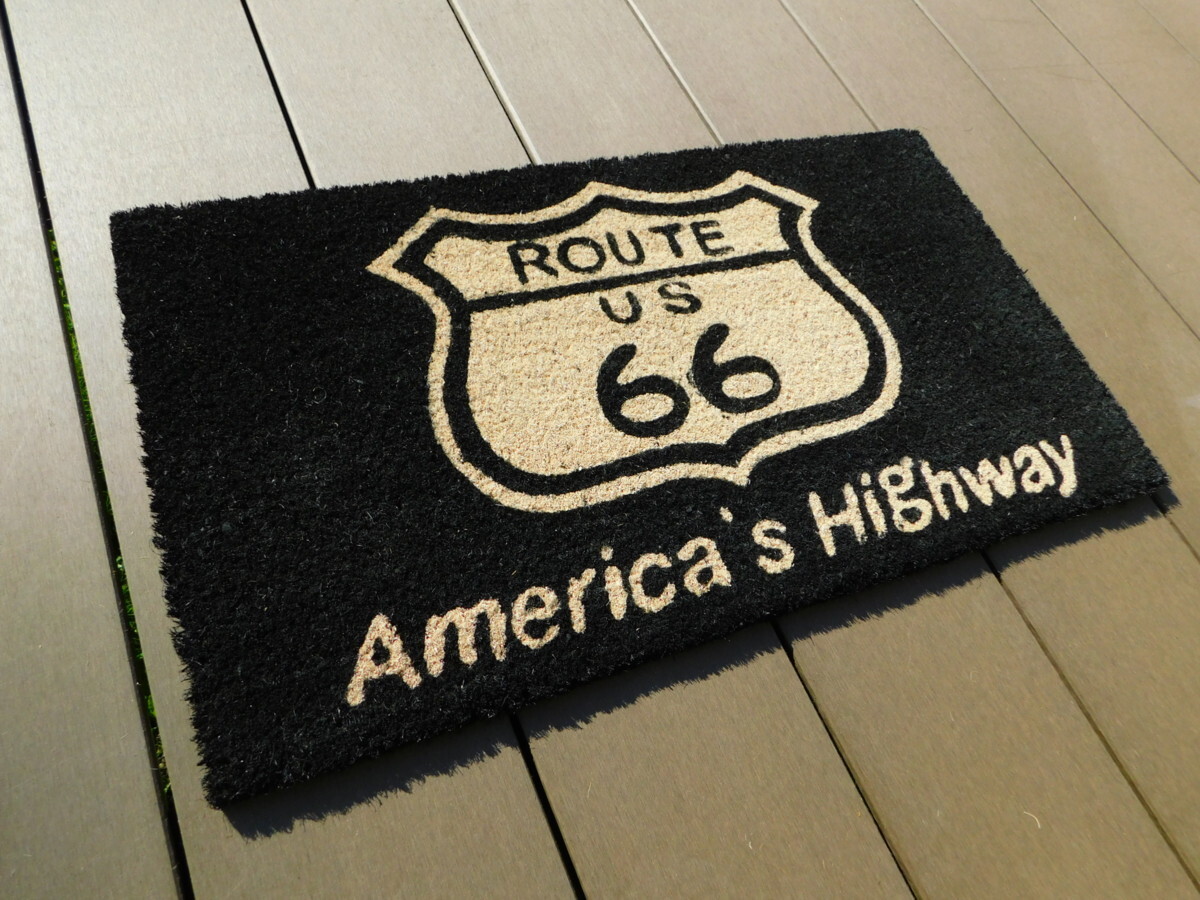 【アメリカン コイヤーマット】※《ROUTE66・ブラック四角》 アメリカン雑貨 ガレージ 玄関マット拍卖