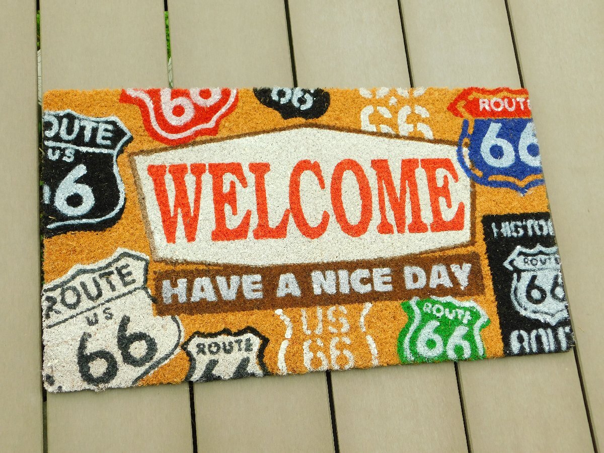 【アメリカン コイヤーマット】※《WELCOME ROUTE66》 アメリカン雑貨 ガレージ 玄関マット拍卖