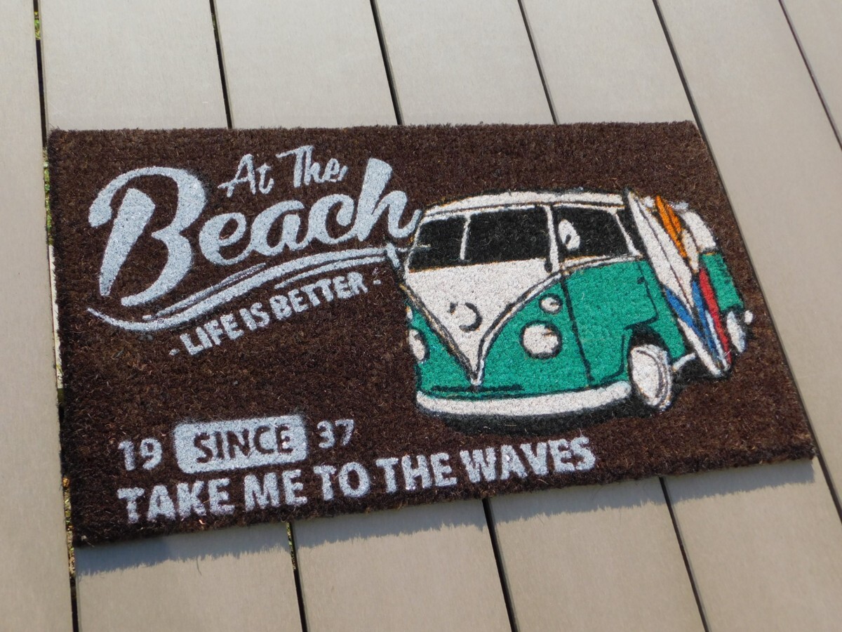 【アメリカン コイヤーマット】※《AT THE BEACH・緑バス》 アメリカン雑貨 ガレージ 玄関マット拍卖