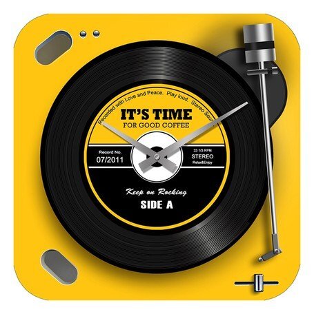 【レコード型 ウォールクロック・イエロー】※《ガラスウォールクロック》 アメリカン雑貨 アナログ掛け時計拍卖