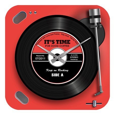 【レコード型 ウォールクロック・レッド】※《ガラスウォールクロック》 アメリカン雑貨 アナログ掛け時計拍卖