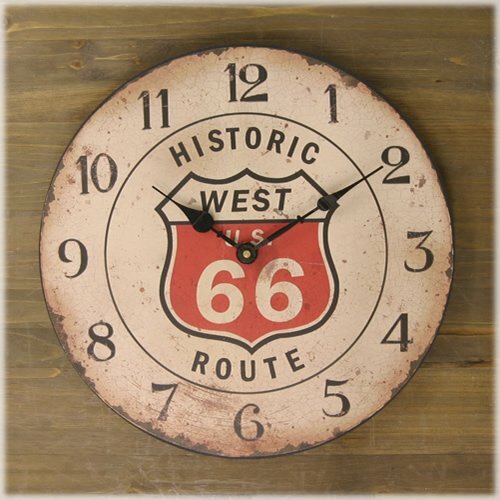 【ホワイト】※《レジェクションカフェクロック・WEST US ROUTE66》 アメリカン雑貨 MDF材 木製 時計拍卖