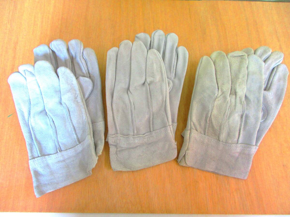 在庫処分未使用品 厚手革手袋 3双セット 溶接作業等に拍卖