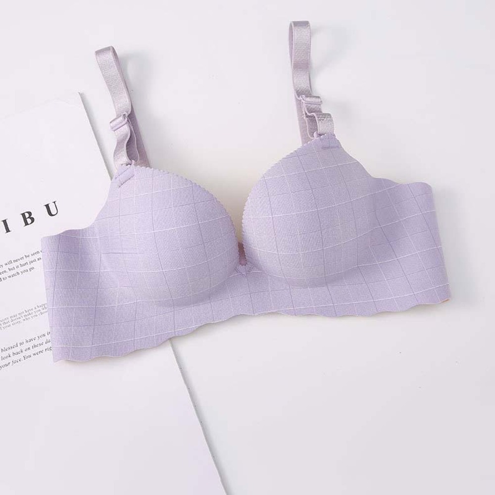 ☆ ラベンダー ☆ 34/75AB ☆ ブラジャー チェック柄 かわいい mmbr824f ブラジャー チェック柄 ノンワイヤー ノンワイヤーブラジャー拍卖