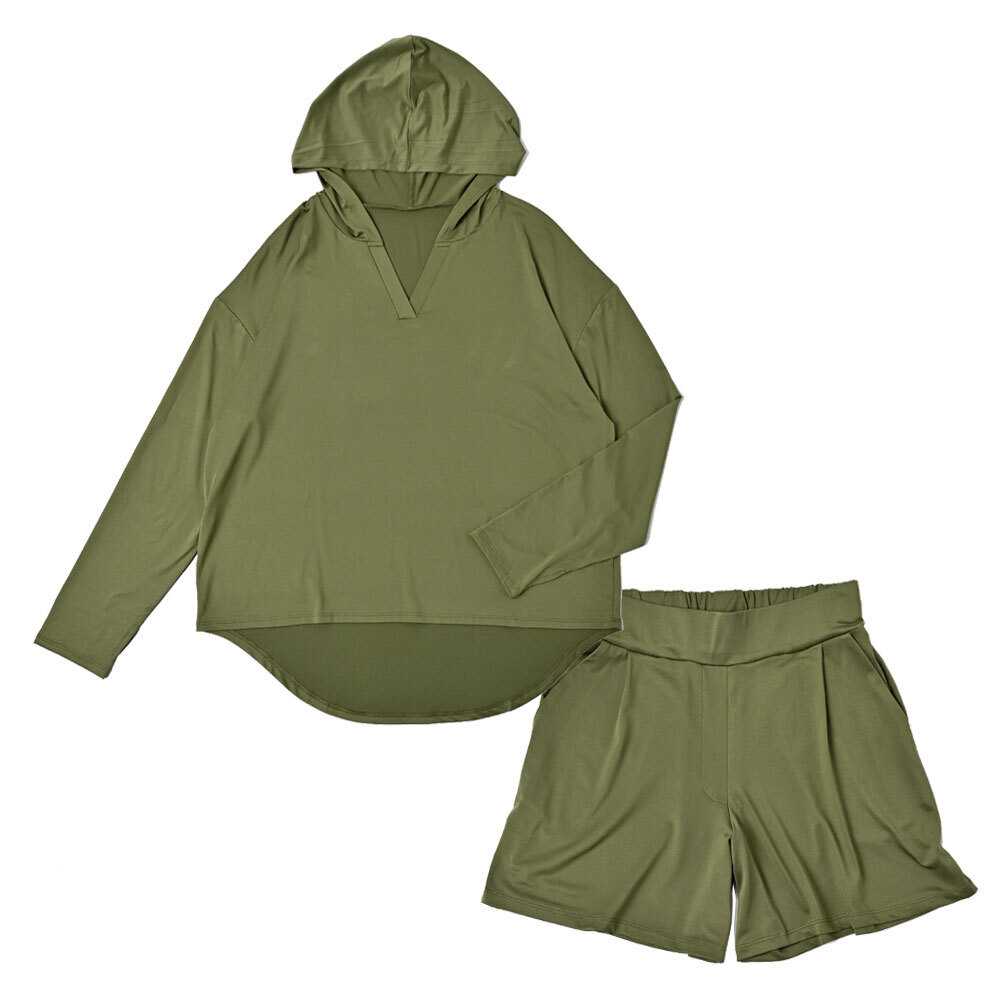 ☆ カーキ ☆ M-L ☆ ラッシュガード ショートパンツ セットアップ ラッシュガード レディース 上下セット 長袖 おしゃれ拍卖