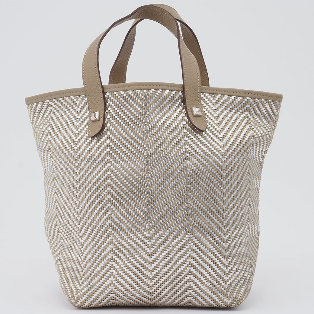 エルメス カバ チェンナイ PM トートバッグ ベージュxシルバー レディース 牛革xポリエステル ハンドバッグ 小さめ HERMES 中古拍卖