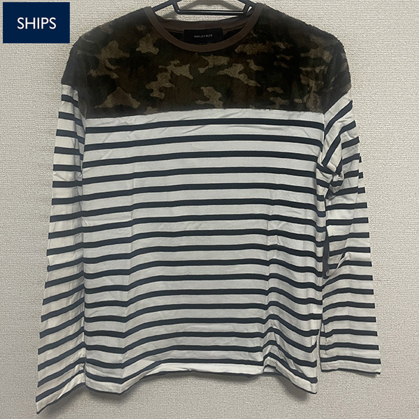 送料無料 SHIPS JET BLUE シップス ボーダー カットソー 長袖 フリース 迷彩 M バスクシャツ ミリタリー アメカジ Old Vintage Rare 古着拍卖