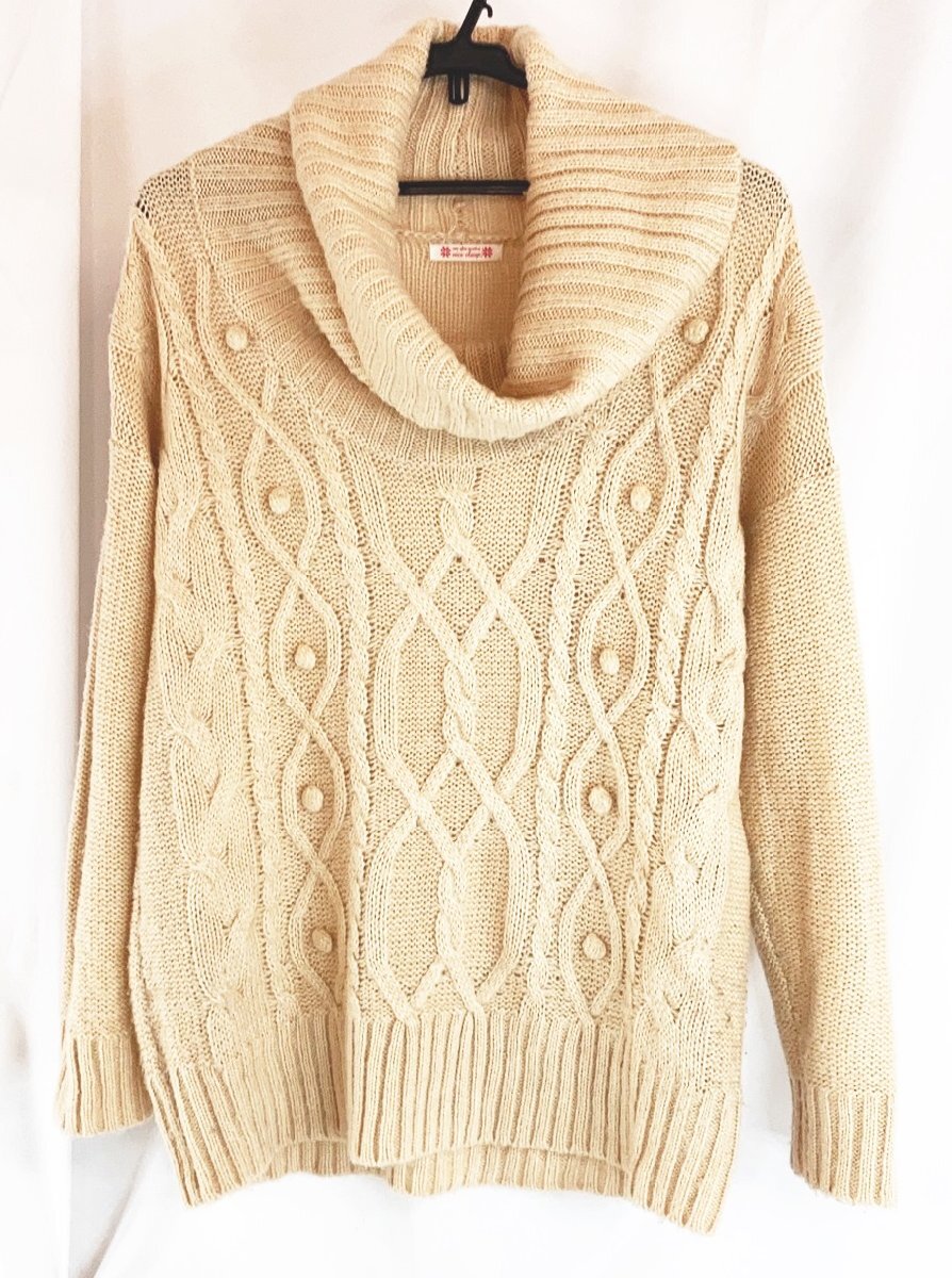 nice claup ナイスウラップ クリームイエロー系 ニット オフタートル セーター L~XLぐらい OY-8拍卖