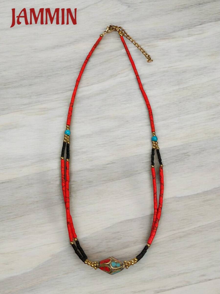 ブラスビーズネックレス アジアン エスニック 男女兼用 ヒッピー ストーンネックレス拍卖