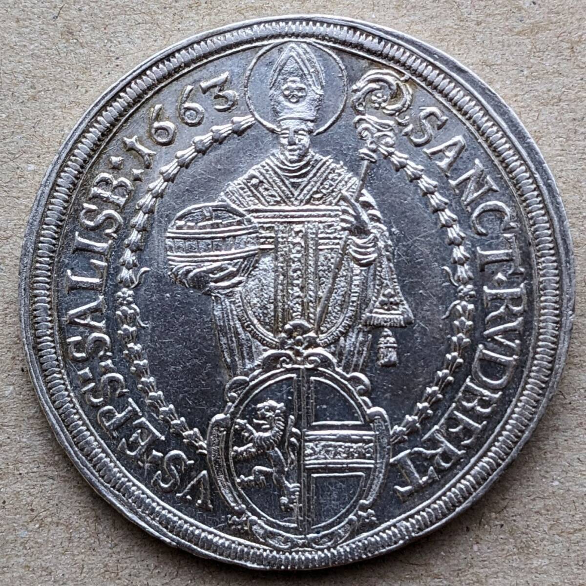 1663年 オーストリア ザルツブルク グイドバルト ターラー 銀貨 ザルブルグ UNC拍卖