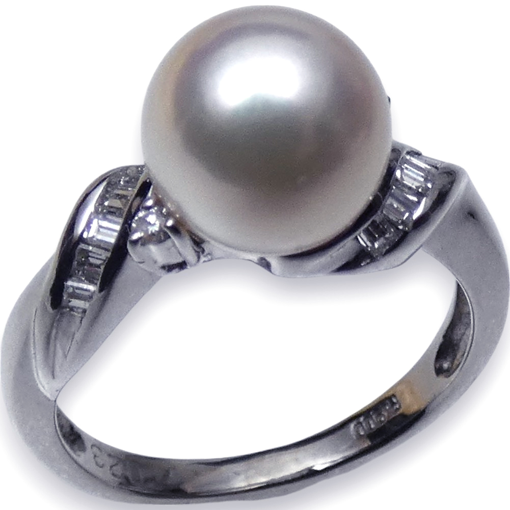 プラチナパールリング アコヤ本真珠8.5mm / ダイヤモンド0.23ct PT900 #12号 特選花珠あこや 即決 送料無料!A986拍卖