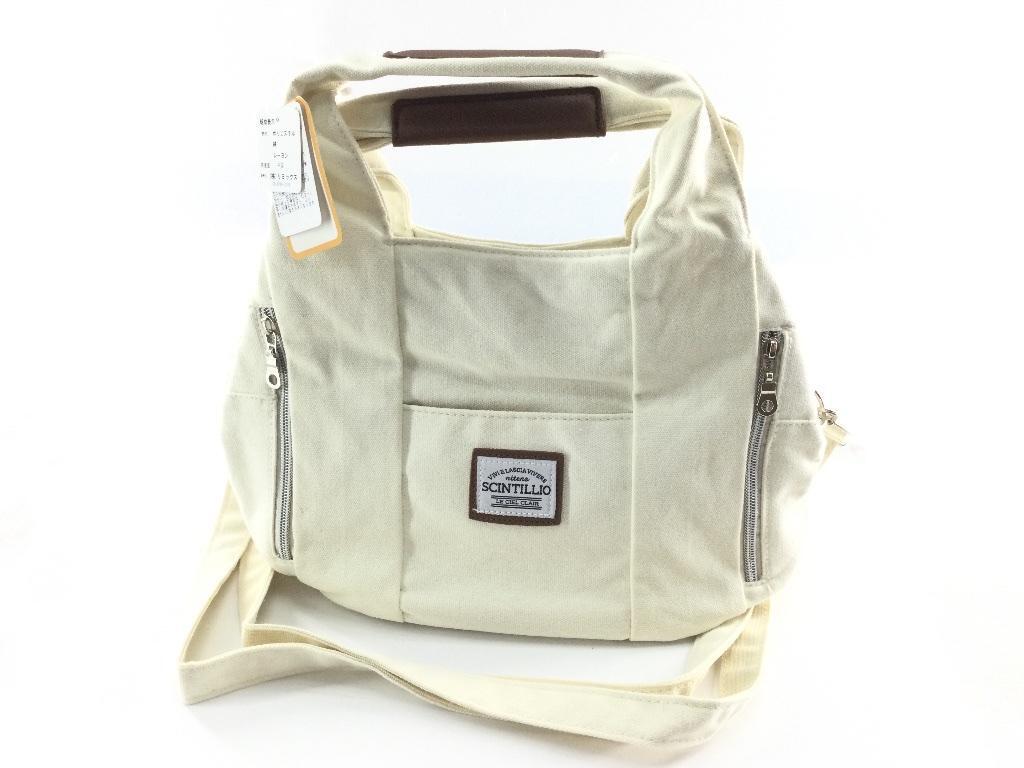 2WAY ショルダーバッグ ハンドバッグ キャンバス素材 scintillio 3層構造 アイボリー拍卖