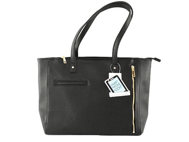 シンプルトートバッグ ビアデルトリトーネ Via Del Toritone 前ポケット付き A4 天ファスナー多機能 多収納ポケット 軽量 ブラック拍卖