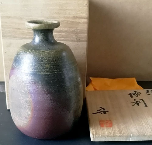 【逸品青備前徳利】柴岡守、矢部成昭「ぐい飲み」付き拍卖