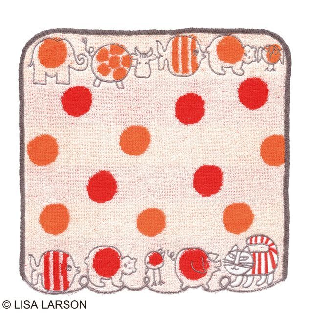 【即決】★リサ・ラーソン ハンカチ★ミニタオル ベイビーマイキードット 猫 ネコ 刺繍 MARUSHIN 25×25拍卖