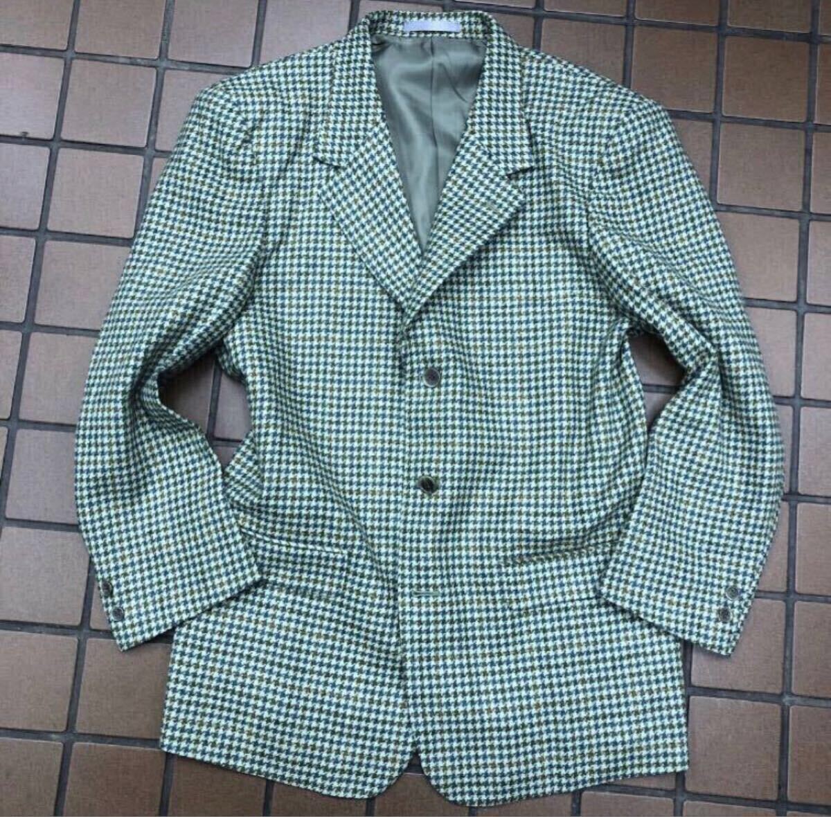 新品☆人気【サイズAB5 M相当★千鳥格子】3Bシングルジャケット 黄緑 総裏 サイドベンツ ゴルフジャケット イタリー生地 ウール100%拍卖