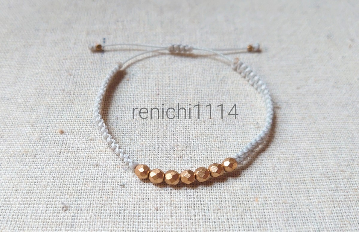 大人ブレスレット☆ライトグレー&ゴールドビーズ☆チェコビーズ☆ワックスコード拍卖