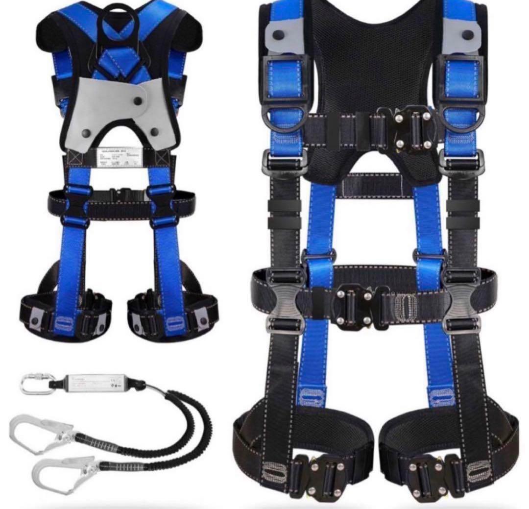 【新品未使用】フルハーネス 安全帯 新規格適応 黒 青 ブラック ブルー 高所作業 電気工事 落下防止 ランヤード 反射材拍卖