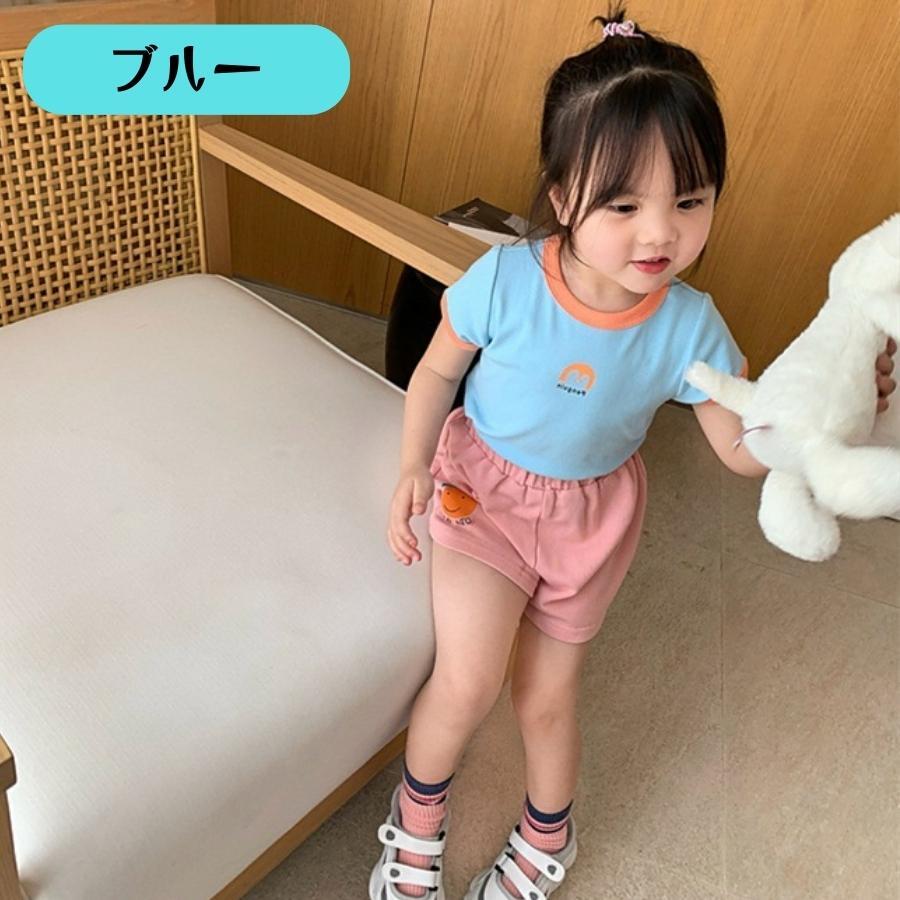 ブルー 120cm 全8色 ツートンカラー コットン 半袖Tシャツ カットソー カジュアル 韓国子供服 女の子 男の子 キッズ ジュニア拍卖
