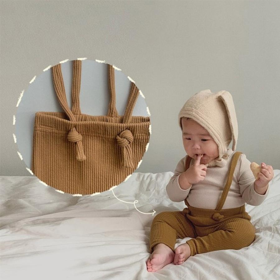 マスタード 73cm ハイウエスト サスペンダー レギンス パンツ 伸縮性 ボトムス ズボン 韓国子供服 ベビー服 赤ちゃん 男の子 女の子拍卖