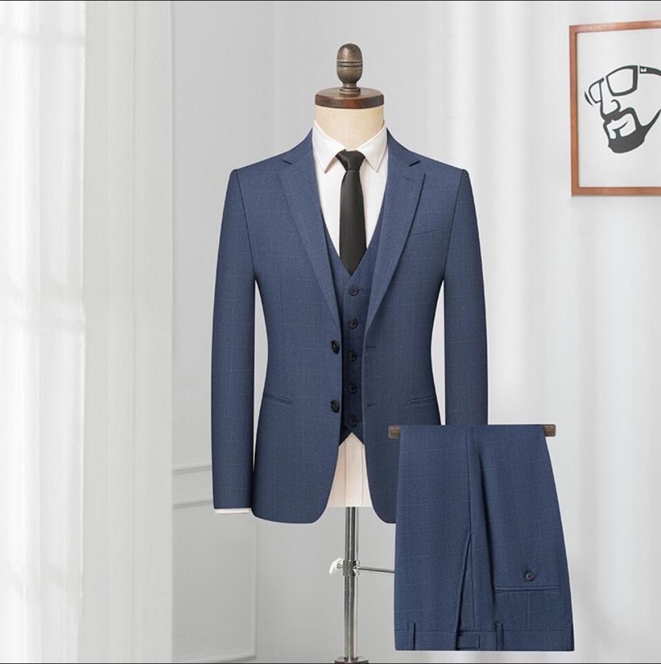 新入荷人気2XL 高品質 格子柄 シングルスーツ メンズ ビジネス セットアップスーツ ウエスト伸縮有り パンツ 秋 スーツセット/ダークグレー拍卖