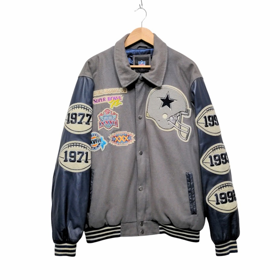 22 NFL COWBOYS SUPER BOWL CHAMPIONS スタジャン アワードジャケット ワッペン グレー ネイビー 袖レザー サイズ XL拍卖
