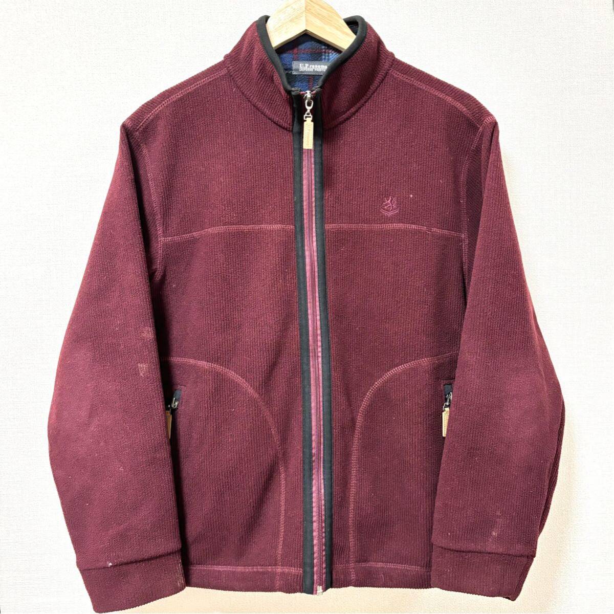 大人カジュアル◎【U.P renoma】ユーピーレノマ フリース ジャケット ボルドー 赤 フルジップ ワンポイント 軽量 メンズ サイズS/Y20150SS拍卖